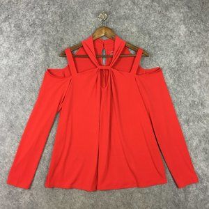 Lane Bryant Top 18 20 Solid Red Strappy Knit Cold Shoulder Party Dressy Holiday